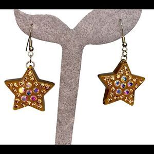 BROWN rhinestone embellished star earrings
